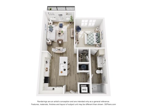 A 3D floor plan of Tapestry Beard Road - A3 1-bedroom 1-bathroom apartment